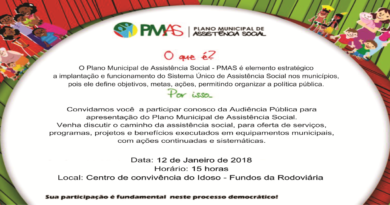 Convite: audiência pública para a análise do texto base do Plano Municipal de Assistência Social.