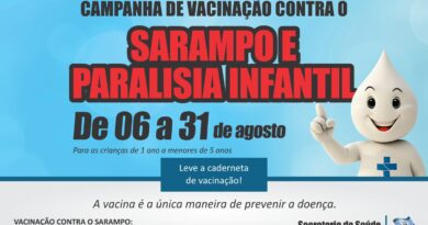 Campanha de Vacinação Contra a Poliomielite e o Sarampo. A meta do município é imunizar 1.180 crianças.