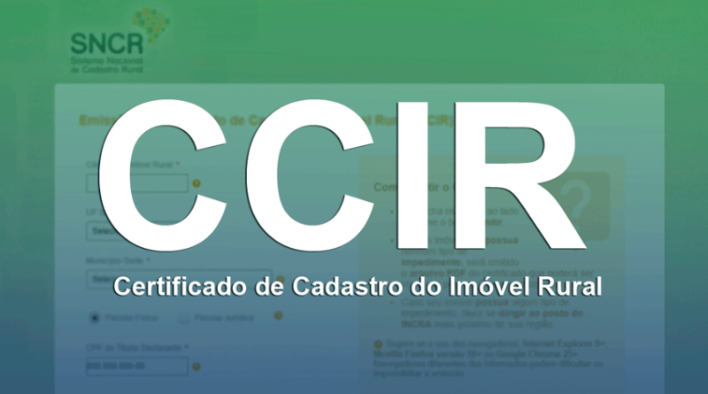 O CCIR (Certificado de Cadastro de Imóvel Rural) é indispensável para legalizar em cartório alterações no registro da área ou para solicitar financiamento bancário.