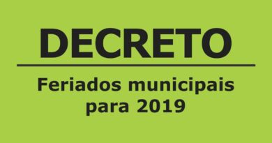 Decreto - Feriados municipais para 2019.