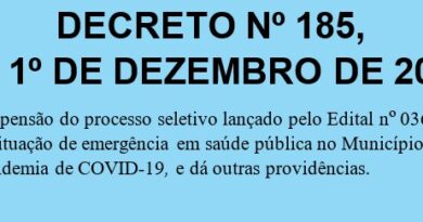 Decreto N185 - Suspensão Processo Seletivo 036/2020